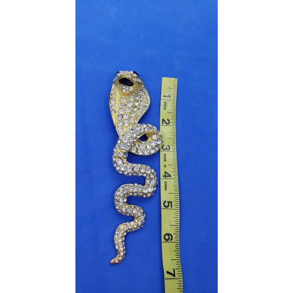 Vintage Large Snake Gold Rhinestone Covered Scarf Slide Or Belt Buckle 1970s - Picture 11 of 16